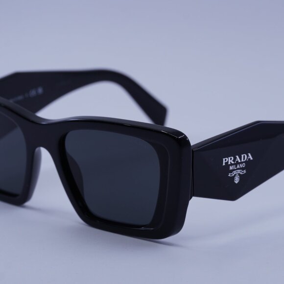 Prada PR08YS 1AB5S0 Sunglasses Black Rectangle Frame, Grey Lenses - Picture 9 of 13